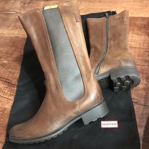 Hunter Darby Leather mid calf boots brown leather